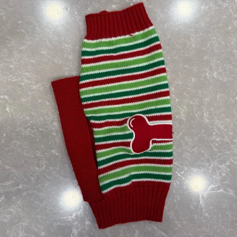 SimplyDog Christmas Dog Sweater Size M Red Green Striped Bone - Picture 5 of 8